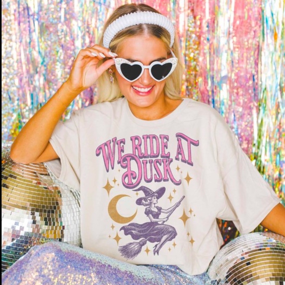 We ride at dusk oversized witch graphic tee